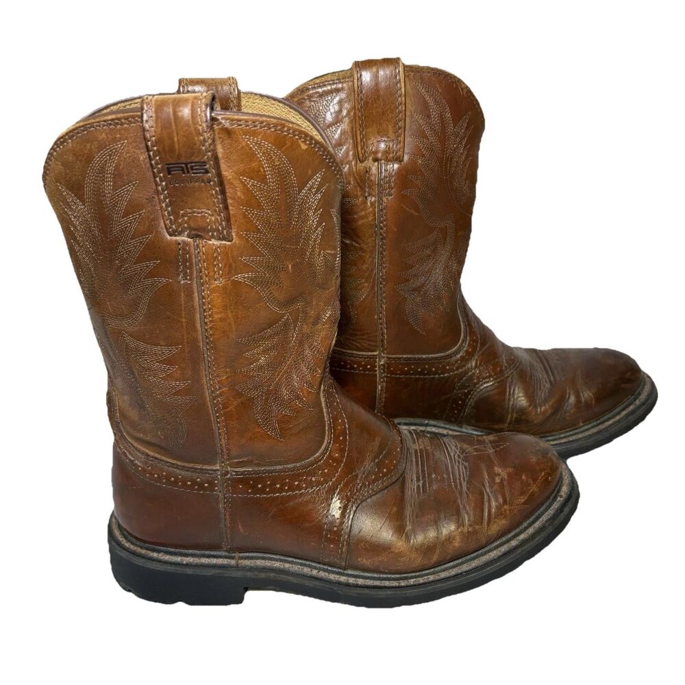 Ariat Sierra Saddle Western Work Boots Mens 8.5D Brown Leather Slip Resistant